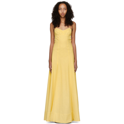 Anna October Women's Waterlily Open-back Satin Midi Slip Dress In Yellow,brown