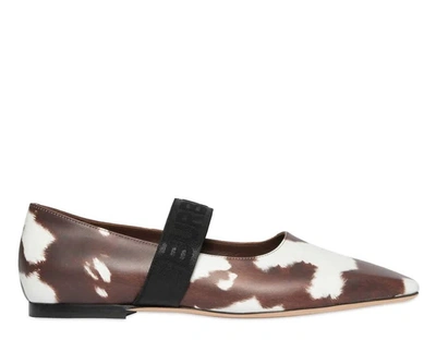 Burberry Pennine Cow Print Leather Logo Detail Flats In N,a