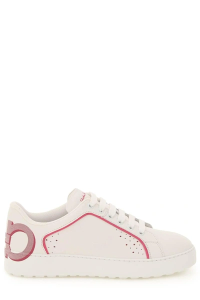 Ferragamo Manhattan Gancini-print Sneakers In White