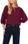 Vince Camuto Crinkled Puff Three-quarter Sleeve Top In Burgundy