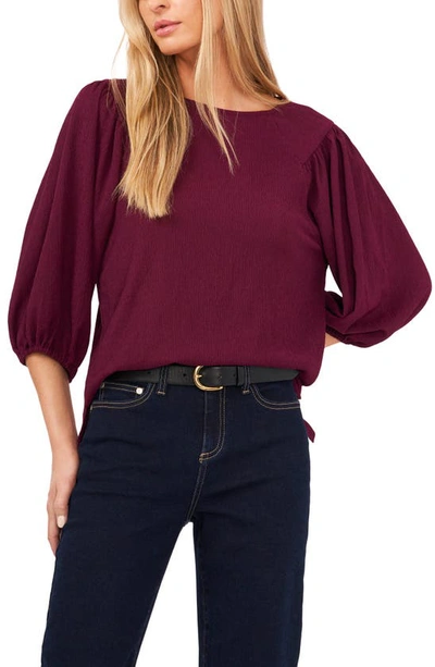 Vince Camuto Crinkled Puff Three-quarter Sleeve Top In Burgundy