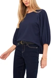 Vince Camuto Crinkled Puff Three-quarter Sleeve Top In Arresting Navy