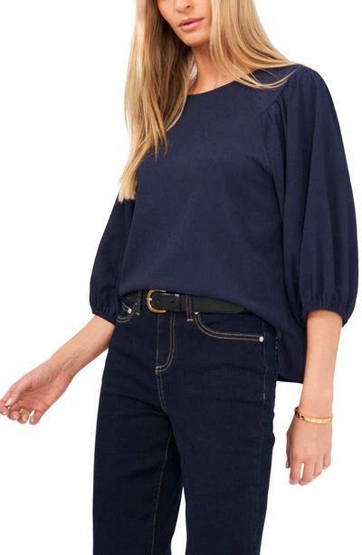 Vince Camuto Crinkled Puff Three-quarter Sleeve Top In Navy