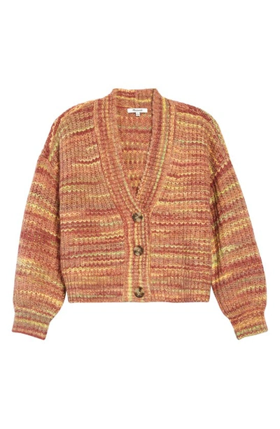 Madewell V Neck Cropped Spacedye Cardigan In Tan-brown