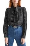 Other Stories Polka Dot Tie Neck Silk Blouse In Dot Aop