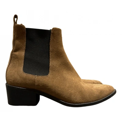 Pre-owned Max Mara Leather Ankle Boots In Beige