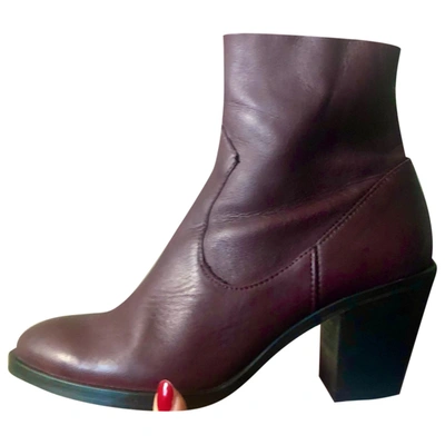 Pre-owned Office London Leather Ankle Boots In Burgundy