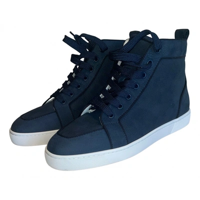 Pre-owned Christian Louboutin High Trainers In Navy