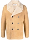 Saint Laurent Men's Double Breasted Shearling Coat In Nude