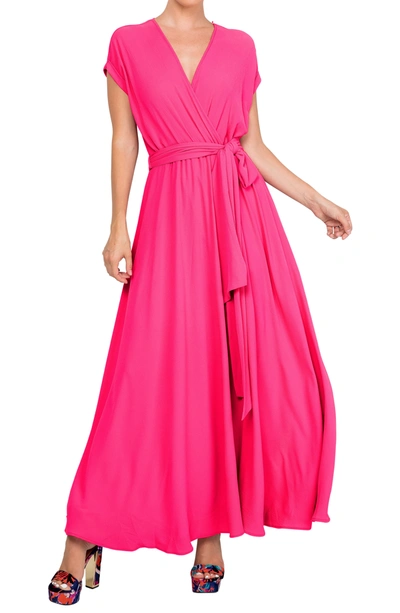 Meghan La Jasmine Wrap Maxi Dress In Neon Pink