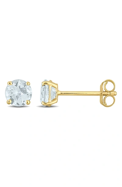 Delmar 14k Yellow Gold Aquamarine Solitaire Stud Earrings In Blue