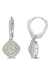 Delmar Sterling Silver & Gold Plated Pavé Diamond Cushion Drop Earrings In Gold