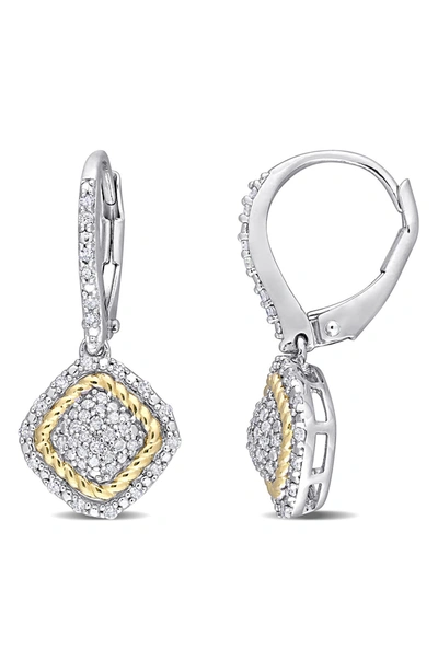 Delmar Sterling Silver & Gold Plated Pavé Diamond Cushion Drop Earrings