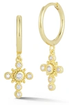 Glaze Jewelry 14k Yellow Gold Vermeil Cz Cross Drop Earrings