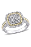 Delmar Sterling Silver & Gold Plated Rope Pavé Diamond Ring In Gold