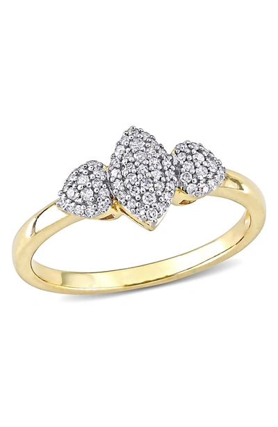 Delmar Rhodium Plated Sterling Silver Pave Diamond Ring In Gold