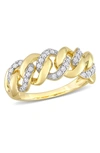 Delmar Yellow Rhodium Plated Pave Diamond Interlocking Band Ring In Gold