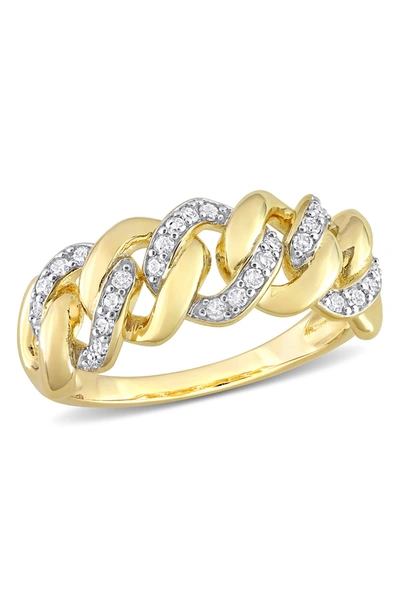 Delmar Yellow Rhodium Plated Pave Diamond Interlocking Band Ring In Gold