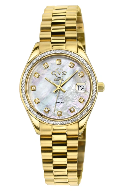 Gevril Turin Swiss Diamond Stainless Steel Bracelet Watch, 32mm In Gold
