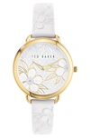 Ted Baker Hettie Leather Strap Watch In White/ Floral/ Gold