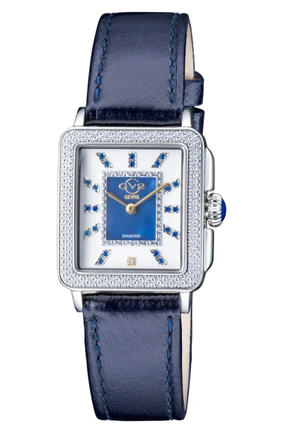 Gevril Padova Gemstone Diamond Leather Strap Watch, 27mm X 30mm In Blue