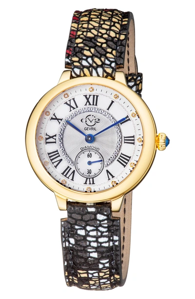 Gevril Rome Diamond Swiss Quartz Embossed Leather Strap Watch, 36mm In Gold