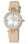 GEVRIL MATERA GEMSTONE DIAMOND SUEDE STRAP WATCH, 35 MM