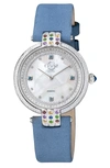 GEVRIL MATERA GEMSTONE DIAMOND SUEDE STRAP WATCH, 35MM