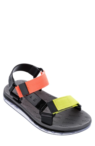 Melissa Papete Rider Sandal In Black/ Yellow/ Orange