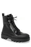 Chase & Chloe Chelsey Patent Lug Sole Combat Boot In Black Patent