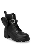 Chase & Chloe ́ Side Pocket Combat Boot In Black Pu