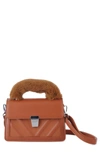 MOST WANTED USA FAUX FUR HANDLE PU SATCHEL BAG