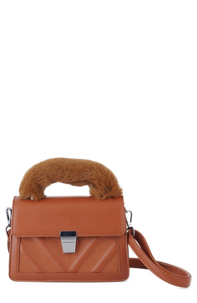 Most Wanted Usa Faux Fur Handle Pu Satchel Bag In Tan