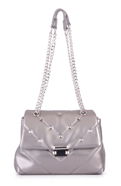 Most Wanted Usa Studded Quilted Shoulder Crossbody Bag In Pewter