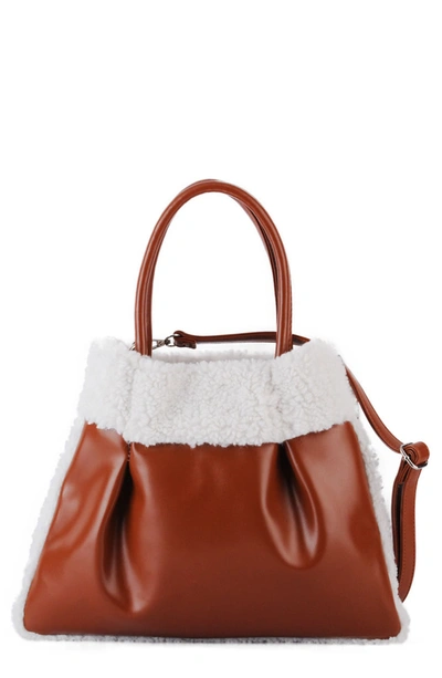 Most Wanted Usa Reversible Faux Shearling Pu Tote Bag In Tan
