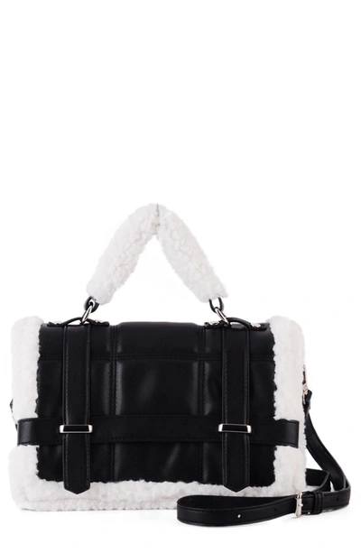 Most Wanted Usa Large Faux Shearling Lined Crossbody Bag In Black