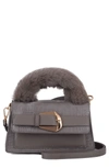 Most Wanted Usa Buckle Faux Fur Handle Pu Tote Bag In Grey