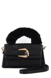 Most Wanted Usa Buckle Faux Fur Handle Pu Tote Bag In Black