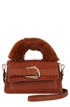 Most Wanted Usa Buckle Faux Fur Handle Pu Tote Bag In Tan