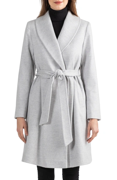 Sofia Cashmere Rounded Shawl Collar 3/4 Length Wool Blend Coat In 050lgry