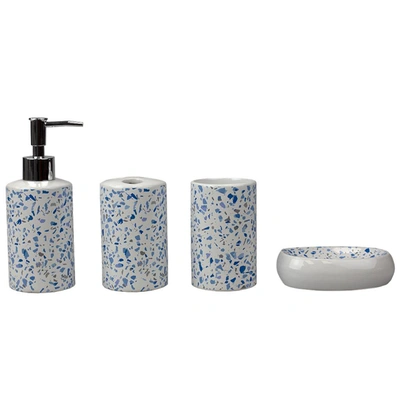 Home Basics Trendy Terrazzo 4 Piece Ceramic Bath Accessory Set In Blue