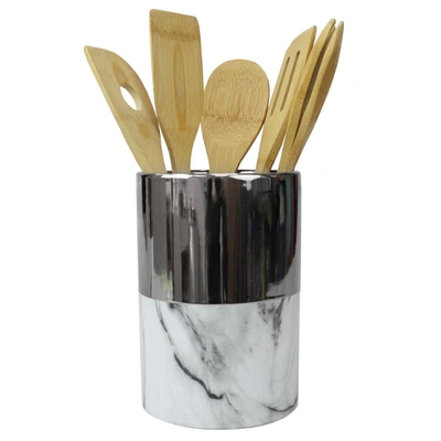 Home Basics Athena Marble Utensil Crock In Silver