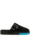 Off-white Comfort Leather Buckle Slippers In Black Blue