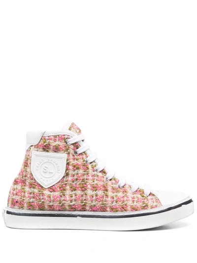 Saint Laurent Tweed And Leather Bedford Trainers In Pink