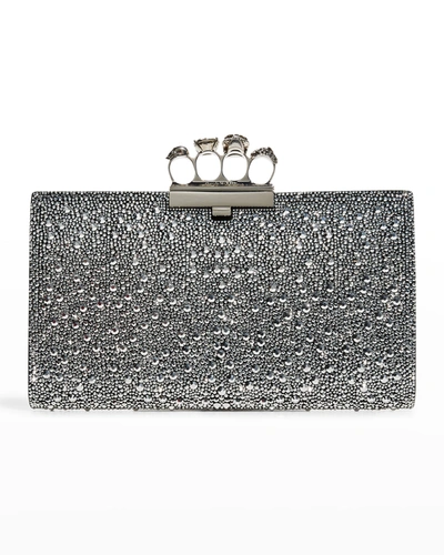 Alexander Mcqueen Four Ring Crystal Flat Pouch Bag In Grey