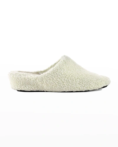 Jacques Levine Faux-fur Wedge Slippers In White