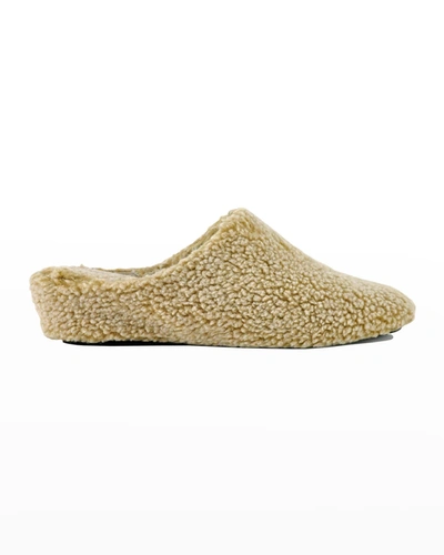 Jacques Levine Faux-fur Wedge Slippers In Tan