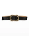 Streets Ahead Studded Shiny Leather Buckle Belt In Pt Black Antique