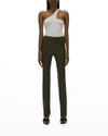 Helmut Lang Slit Leather Straight-leg Pants In Sage