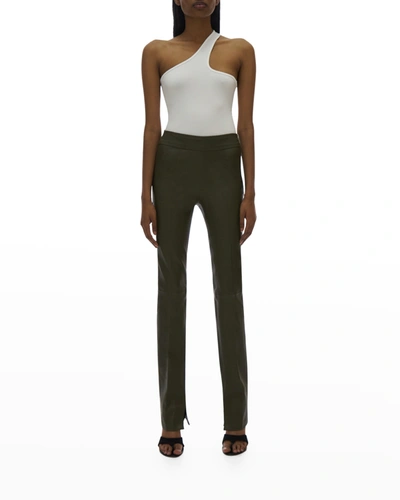 Helmut Lang Slit Leather Straight-leg Pants In Sage